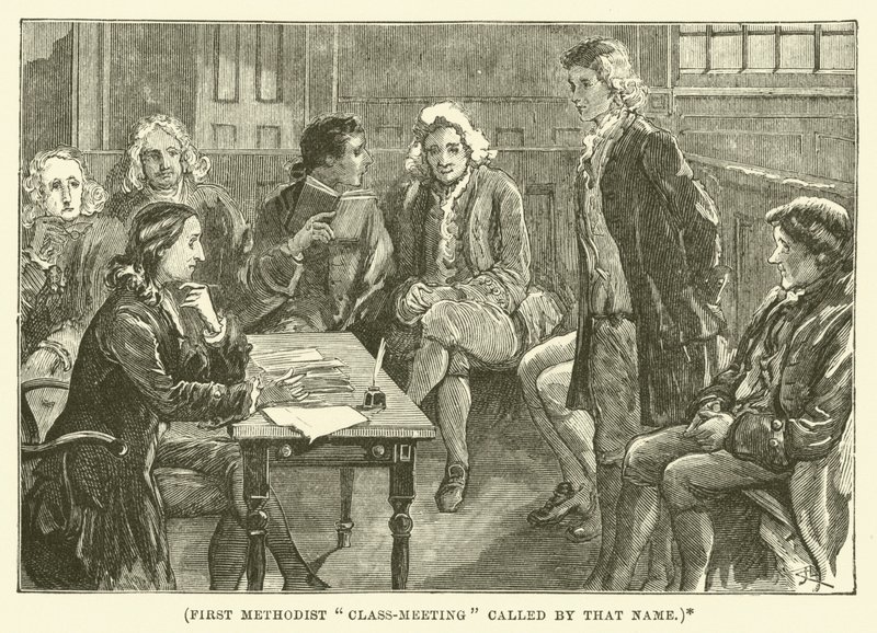 Første metodistiske "klassemøde" kaldet ved dette navn (gravering) af English School