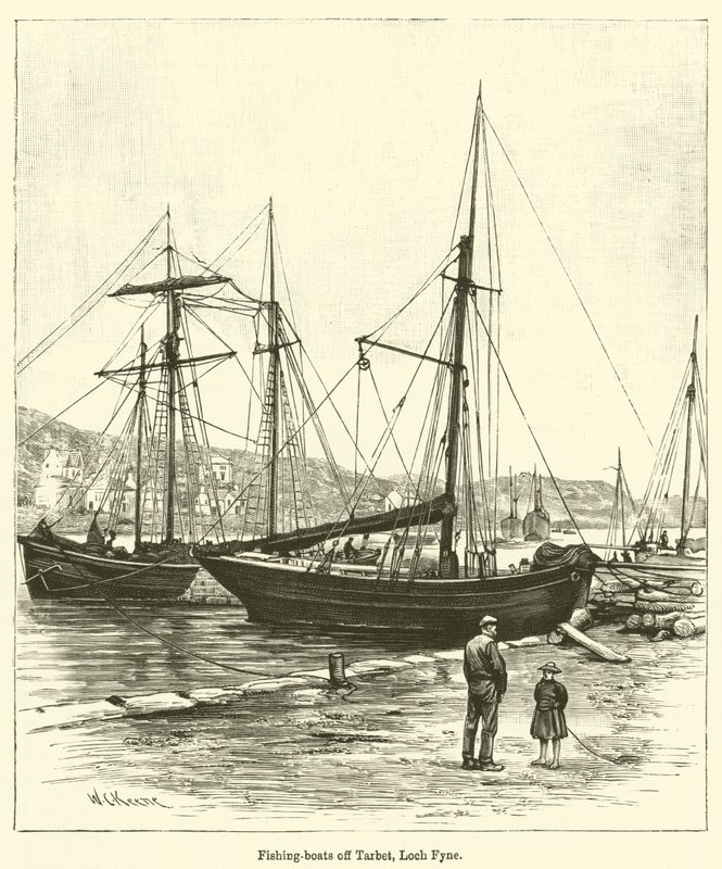 Fiskerbåde ud for Tarbet, Loch Fyne (gravering) af English School