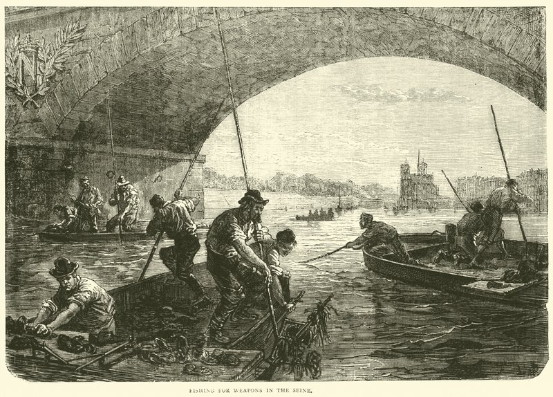 Fiskeri efter våben i Seinen, april 1871 af English School