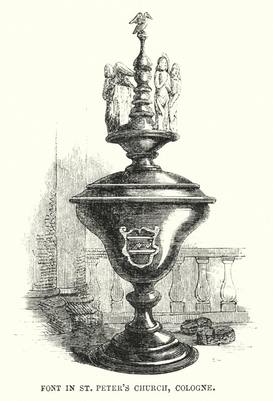 Font i Peterskirken, Köln (gravering) af English School