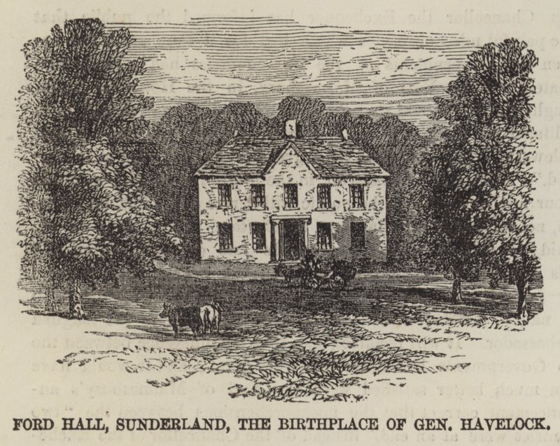 Ford Hall, Sunderland, fødestedet for general Havelock (gravering) af English School