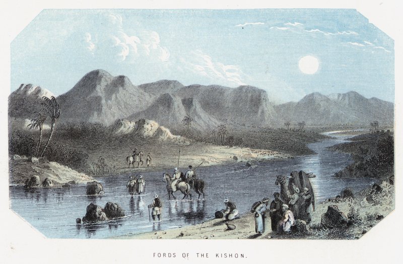 Fords of the Kishon (farvet gravering) af English School