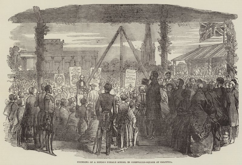 Grundlæggelse af en hindoo kvindeskole i Cornwallis-Square i Calcutta (gravering) af English School