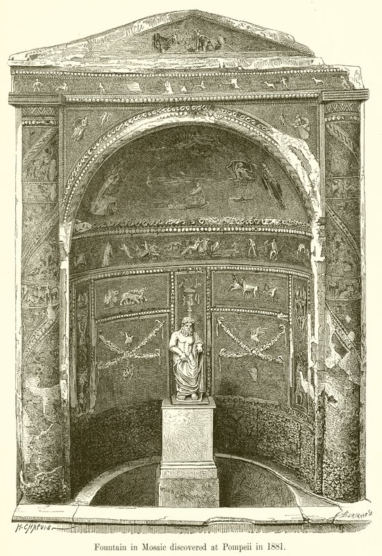 Springvand i mosaik opdaget i Pompeji i 1881 af English School