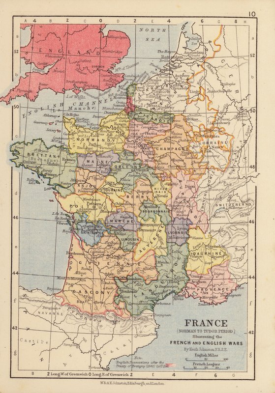Frankrig, normannisk til Tudor-periode, illustrerer de franske og engelske krige (farvelitografi) af English School