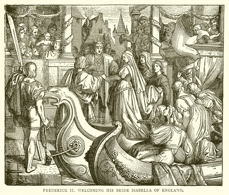 Frederik II byder sin brud Isabella af England velkommen af English School