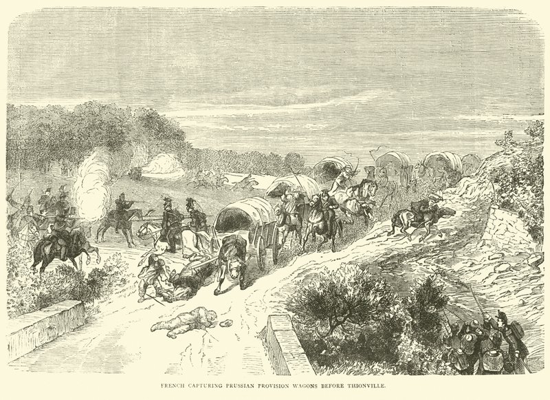 Franskmænd erobrede preussiske forsyningsvogne før Thionville, september 1870 af English School