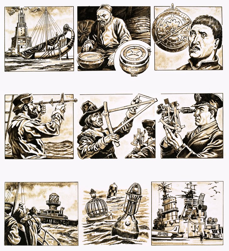 Fra dengang til nu: Charting the Seas (gouache på papir) af English School