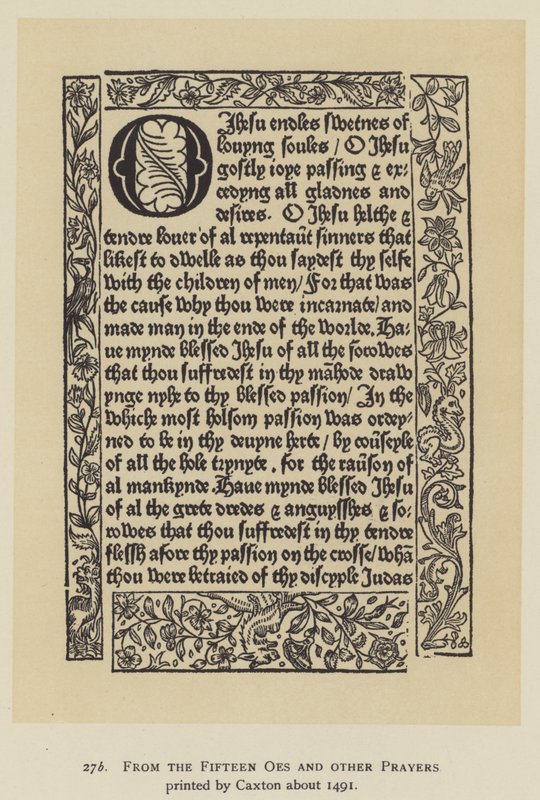 Fra de femten Oes og andre bønner trykt af Caxton omkring 1491 (litho) af English School