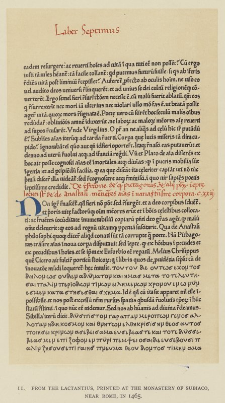 Fra Lactantius, trykt i klosteret Subiaco, nær Rom, i 1465 (litho) af English School