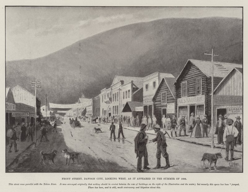 Front Street, Dawson City, ser mod vest, som den så ud i sommeren 1898 (gravering) af English School