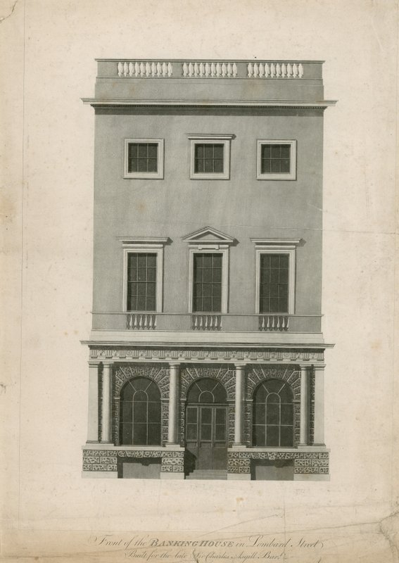 Forsiden af Banking House i Lombard Street, bygget til afdøde Sir Charles Asgill, Bart af English School