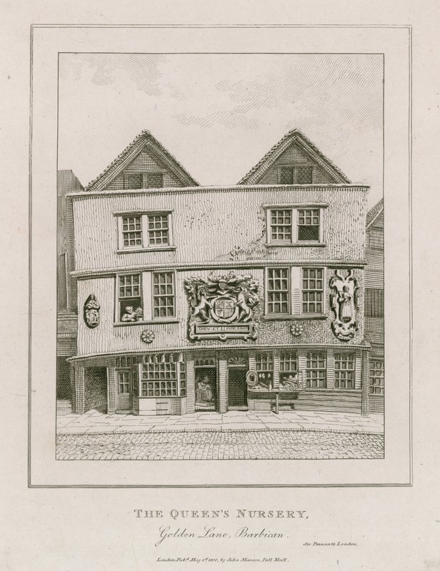 Foran Fortune teatret, som det så ud i 1800 efter at være blevet omdannet til butik af English School