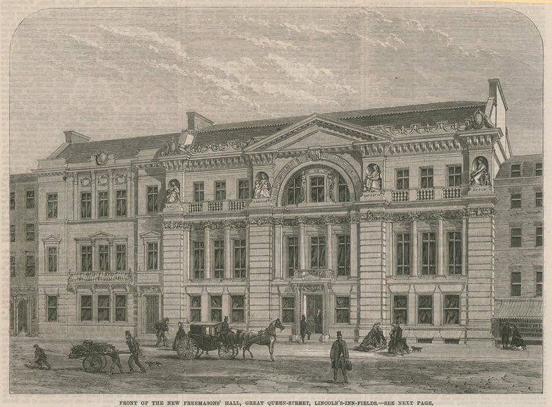 Foran den nye Freemasons Hall, Great Queen Street, Lincolns Inn Field, London af English School