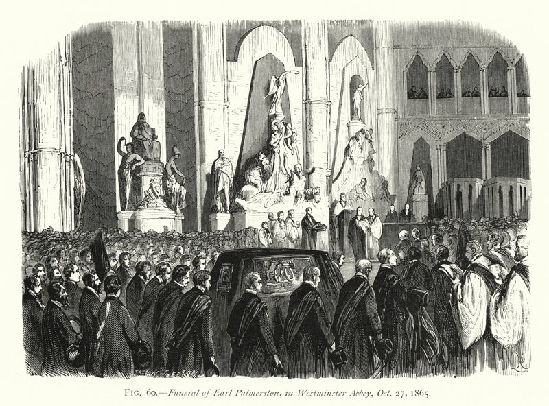 Begravelse af Earl Palmerston, i Westminster Abbey, 27. oktober 1865 (gravering) af English School