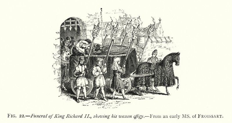 Begravelse af kong Richard II, der viser hans voksbillede (gravering) af English School