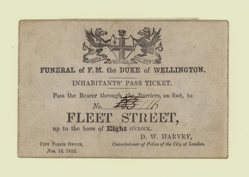 Begravelse af The Duke of Wellington, Inhabitants Pass Ticket af English School