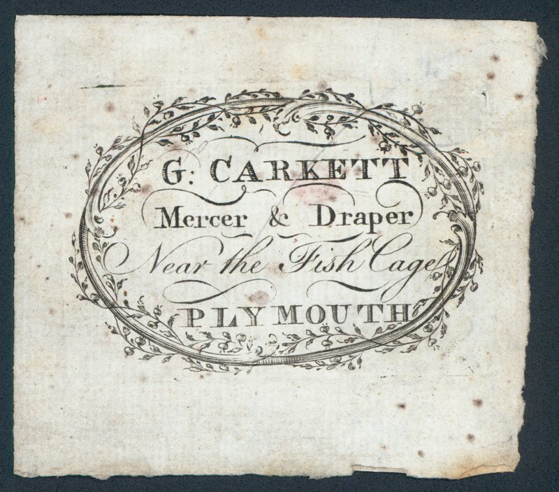 G Carkett, mercer og draper, handelskort af English School