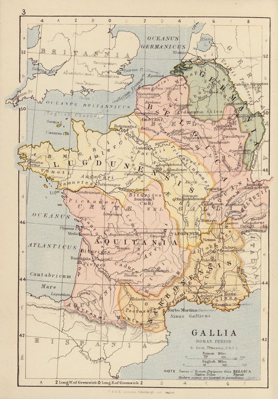 Gallia, romersk periode (farvelitografi) af English School