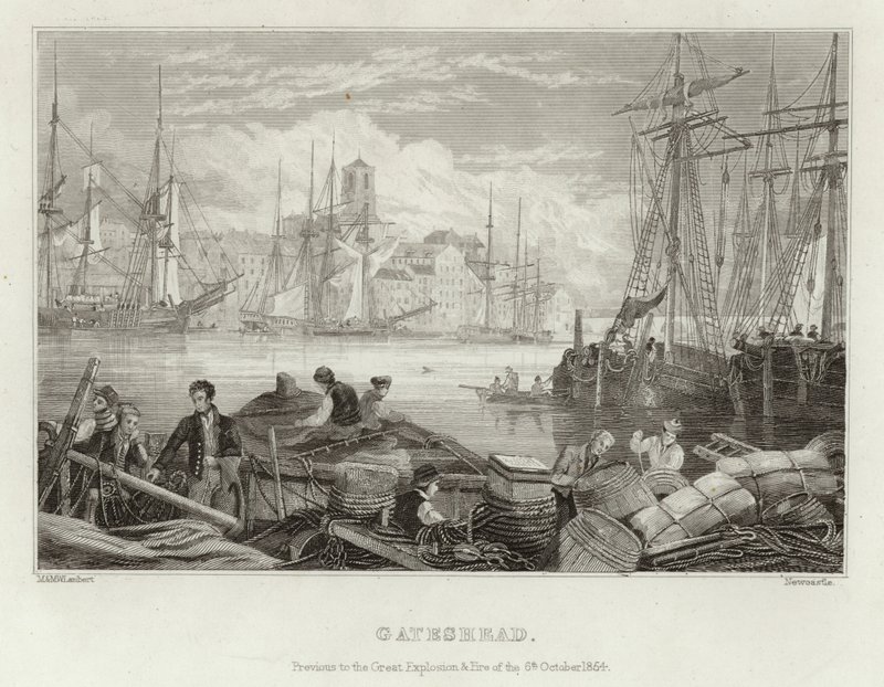 Gateshead før den store eksplosion og brand den 6. oktober 1854 af English School