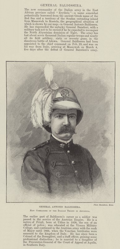 General Antonio Baldissera, ny chef for de italienske tropper i Abessinien (gravering) af English School