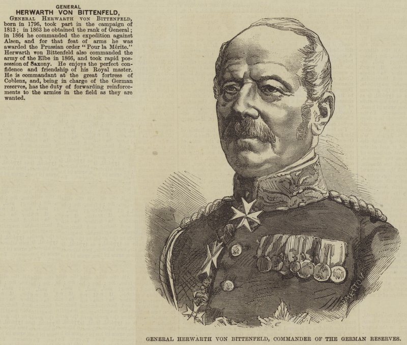 General Herwarth von Bittenfeld, kommandør for de tyske reserver (gravering) af English School