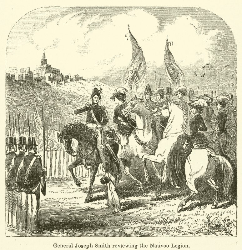 General Joseph Smith gennemgår Nauvoo Legion (gravering) af English School