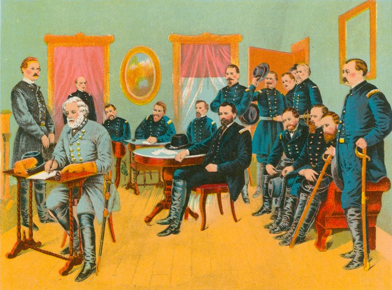 General Lee underskriver fredsbetingelserne udarbejdet af General Grant af English School