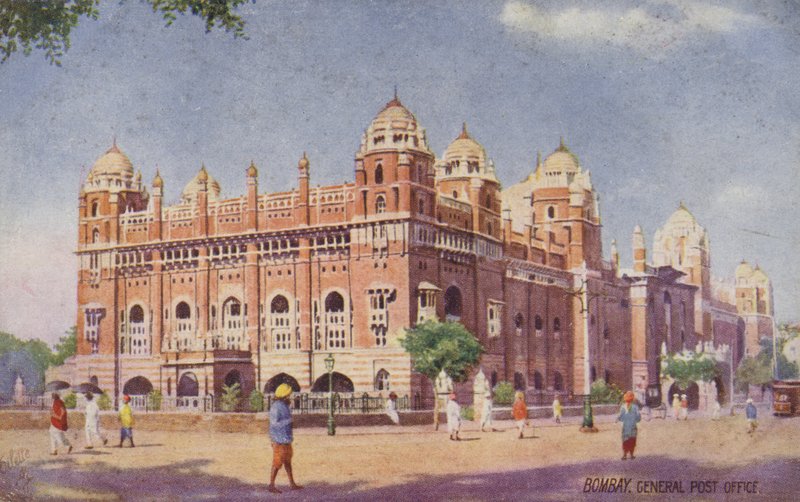 General Post Office, Bombay (farvelitografi) af English School