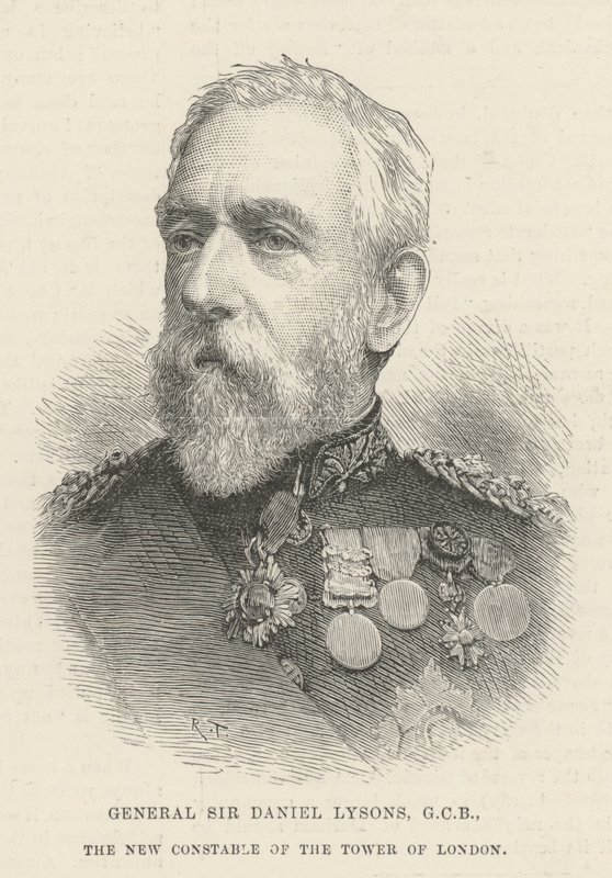 General Sir Daniel Lysons, GCB, den nye konstabel i Tower of London (gravering) af English School