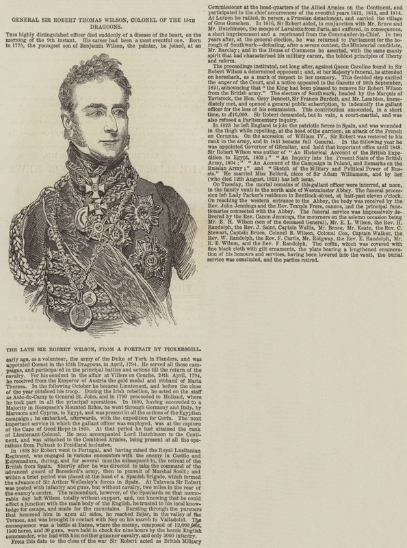 General Sir Robert Thomas Wilson, oberst for de 15. Dragoons (gravering) af English School