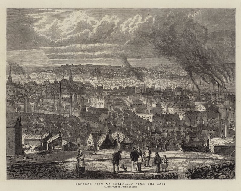 Generelt syn på Sheffield fra øst (gravering) af English School