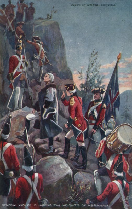 General Wolfe klatrer op i Abrahams højder, Quebec, 1759 af English School