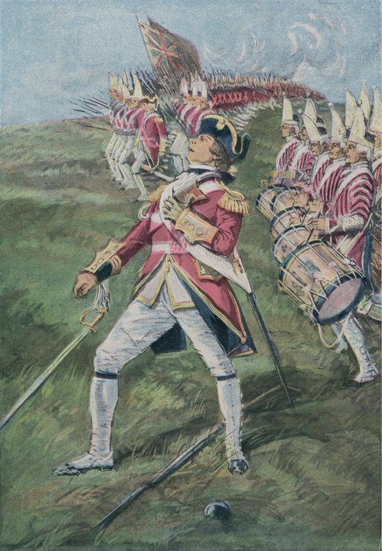 General Wolfe blev såret i slaget ved Quebec, Canada, 1759 af English School