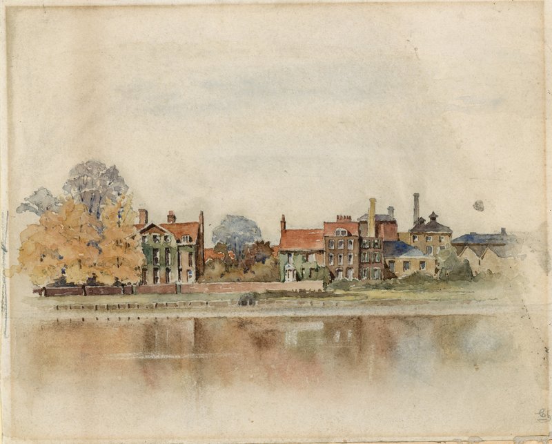Generel udsigt over Chiswick Mall (wc på papir) af English School