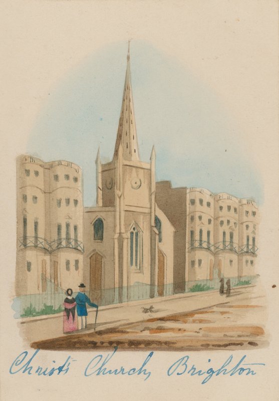 Generelt syn på Christ Church i Brighton (wc på papir) af English School