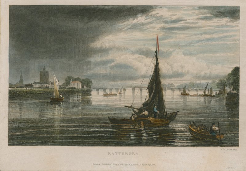 Generel udsigt over både på Themsen ved Battersea af English School