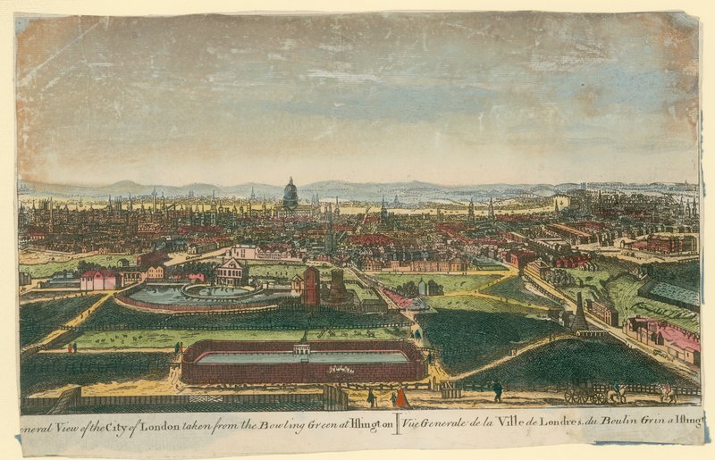 Generelt billede af City of London taget fra Bowling Green ved Islington af English School