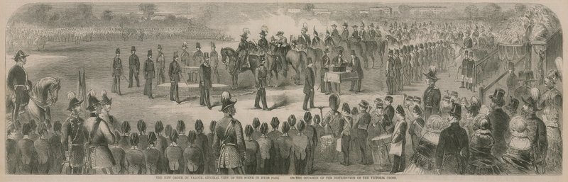 Generelt billede af scenen i Hyde Park i anledning af uddelingen af Victoria Cross af English School