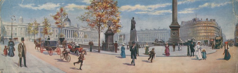 Generelt billede af det sydøstlige hjørne af Trafalgar Square af English School
