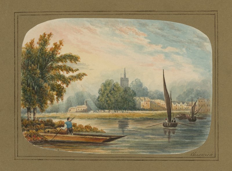 Generel udsigt over Themsen ved Chiswick (wc på papir) af English School