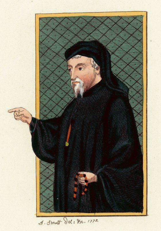 Geoffrey Chaucer (farvet gravering) af English School