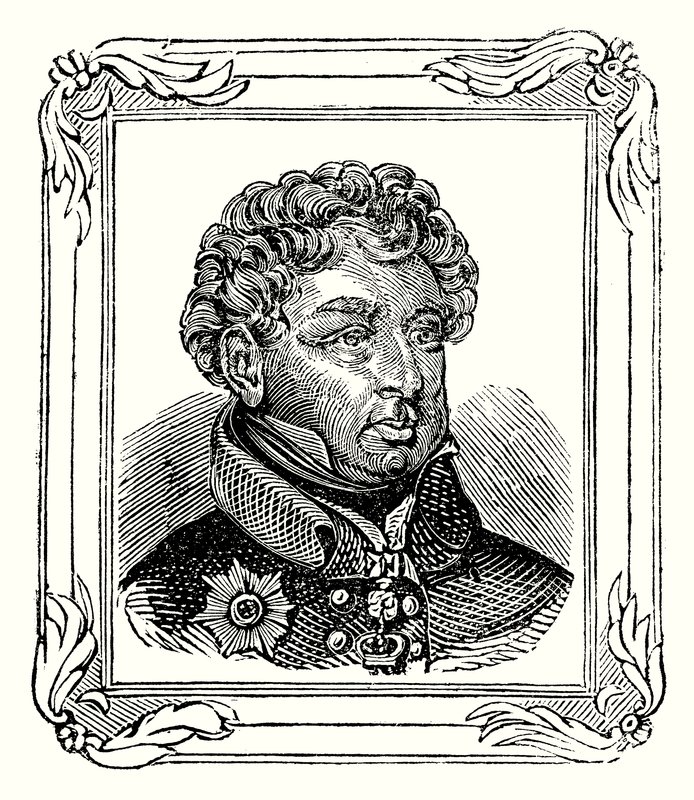 George Augustus Frederick IV, søn af George III blev født 12. august 1762; proklameret 31. januar 1820; og kronet 19. juli 1821 (gravering) af English School