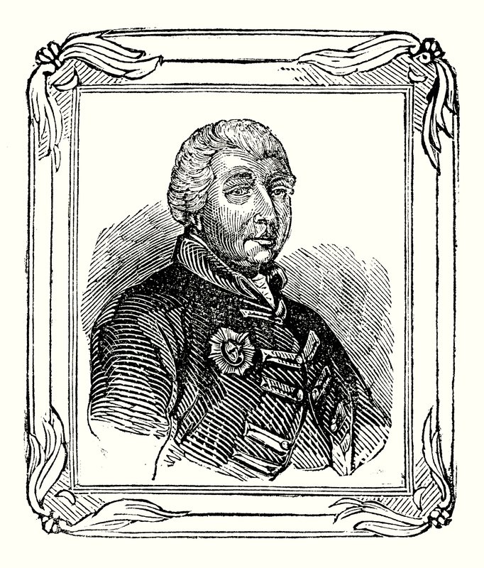 George III, barnebarn af George II blev født 1738; kronet 1760; og døde i 1820 (gravering) af English School
