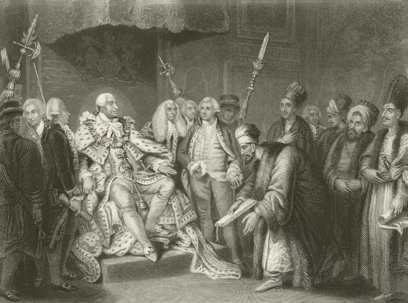 George III receiving the Turkish ambassador and suite  af English School