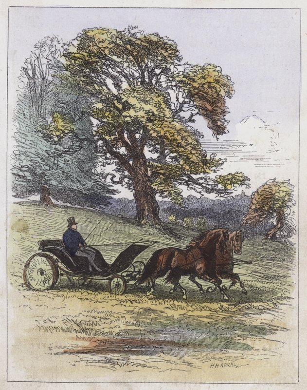 George IV, kører i Windsor Park (farvet gravering) af English School