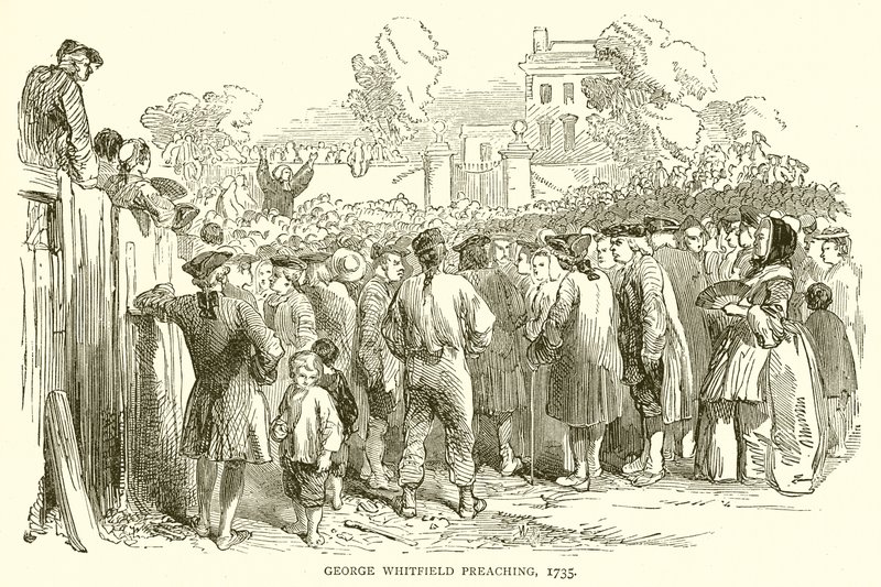 George Whitfield Preaching, 1735 af English School