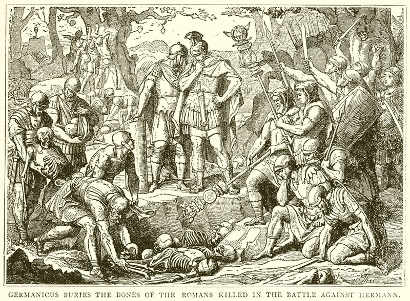 Germanicus begraver knoglerne fra den dræbte romer i slaget mod Hermann af English School