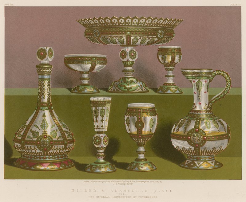 Forgyldt og emaljeret glas fra The Imperial Manufactory, St. Petersborg af English School