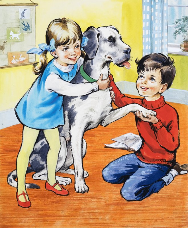 Pige og dreng med hund af English School